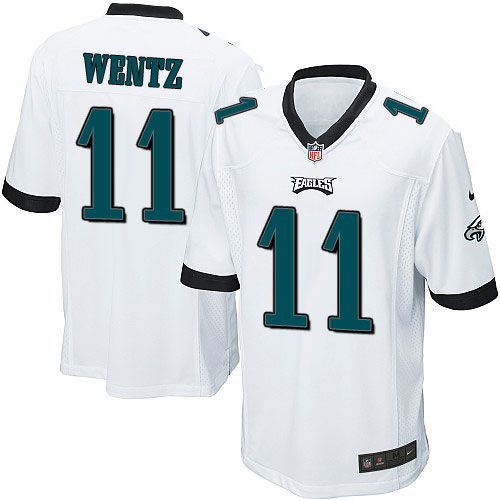 Men's Game Carson Wentz Nike Jersey White Road - #11 NFL Philadelphia Eagles